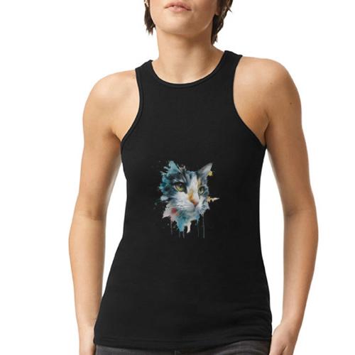 Watercolor cat face - American Apparel Women’s Racerneck Tank