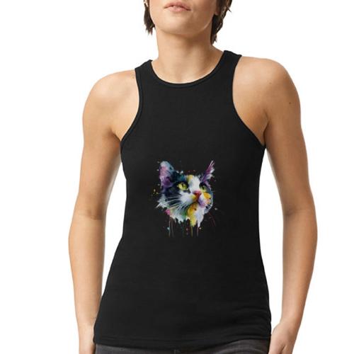 Cat: Painted Purr Expression - American Apparel Women’s Racerneck Tank
