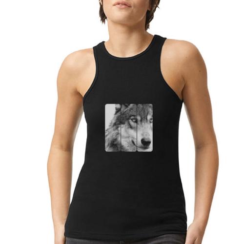 Wolf Face Triptych: Silent Alpha - American Apparel Women’s Racerneck Tank