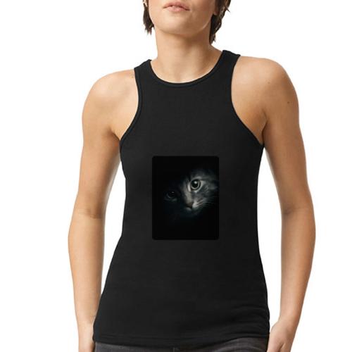 Cat Face in Shadow Close-Up Design - American Apparel Women’s Racerneck Tank