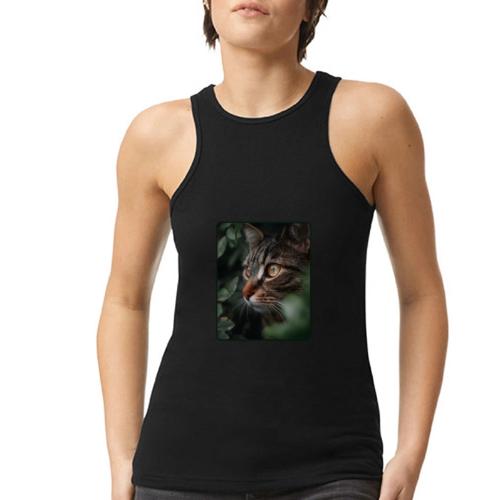 Tabby Cat Jungle Eyes Design - American Apparel Women’s Racerneck Tank