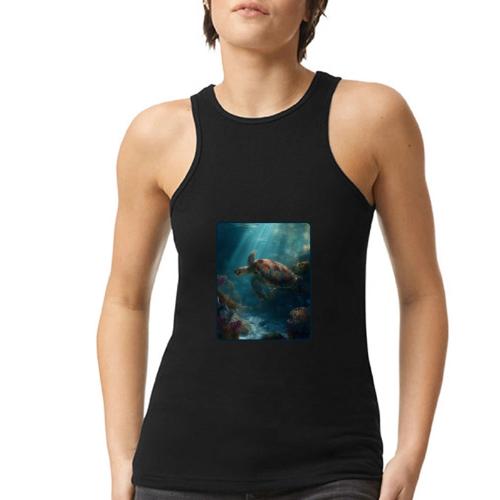 Sea Turtle Coral Reef Design - American Apparel Women’s Racerneck Tank