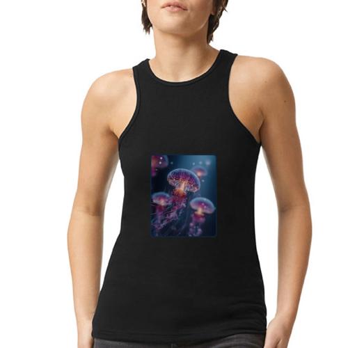 Glowing Jellyfish Deep Sea Design - American Apparel Women’s Racerneck Tank