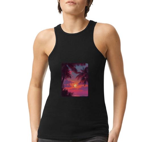 Tropical Sunset Palm Silhouette Design - American Apparel Women’s Racerneck Tank