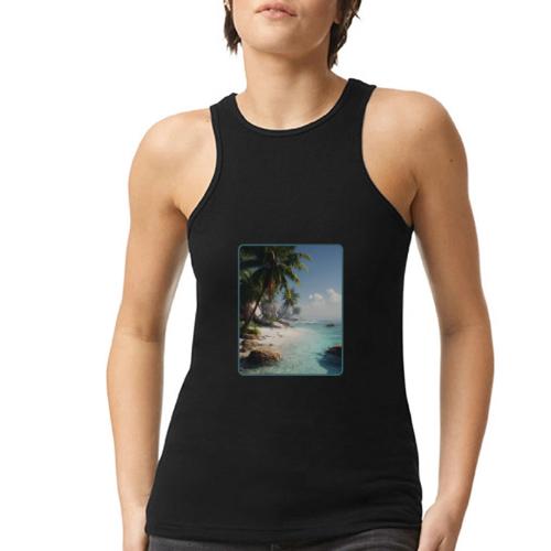 Tropical Beach Paradise Palm Design - American Apparel Women’s Racerneck Tank