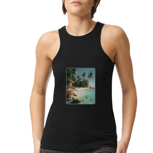 Serene Tropical Beach Floral Design - American Apparel Women’s Racerneck Tank