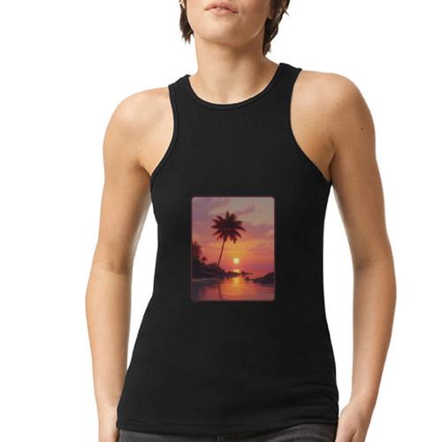 Tropical Beach Sunset Palm Design - American Apparel Women’s Racerneck Tank