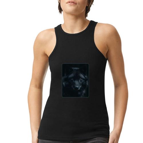 Black Wolf Intense Eyes Portrait Design - American Apparel Women’s Racerneck Tank