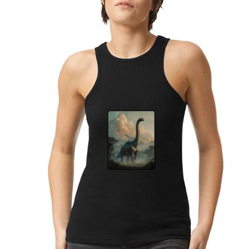 Brachiosaurus Prehistoric Scene Design - American Apparel Women’s Racerneck Tank
