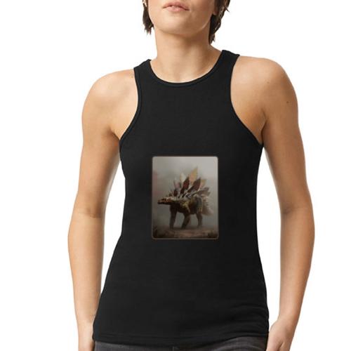Stegosaurus Misty Forest Design - American Apparel Women’s Racerneck Tank