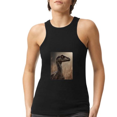 Velociraptor Feathered Portrait Design - American Apparel Women’s Racerneck Tank