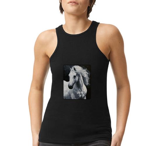White Horse Oil Painting Design - American Apparel Women’s Racerneck Tank