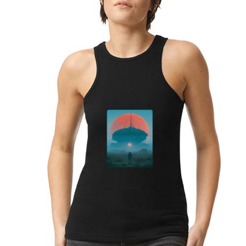 Astronaut Alien Outpost Design - American Apparel Women’s Racerneck Tank