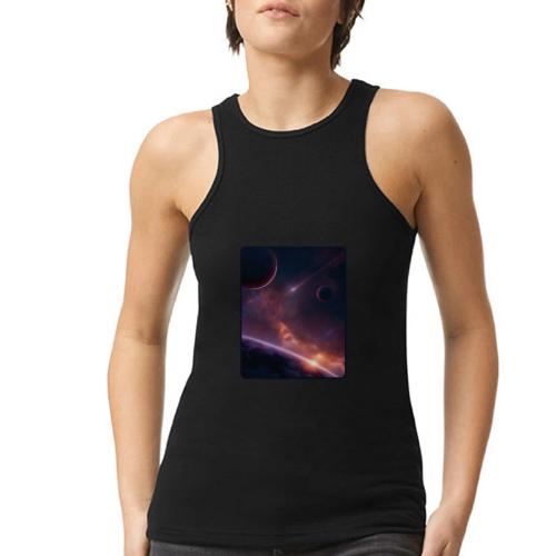 Cosmic Sunset Nebula Space Art - American Apparel Women’s Racerneck Tank