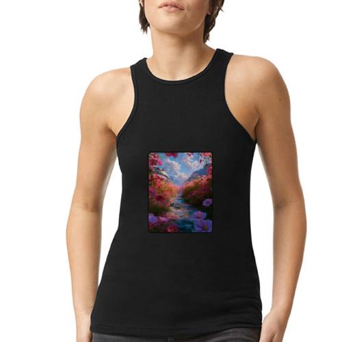 Dreamy Cosmos Valley Landscape Art - American Apparel Women’s Racerneck Tank