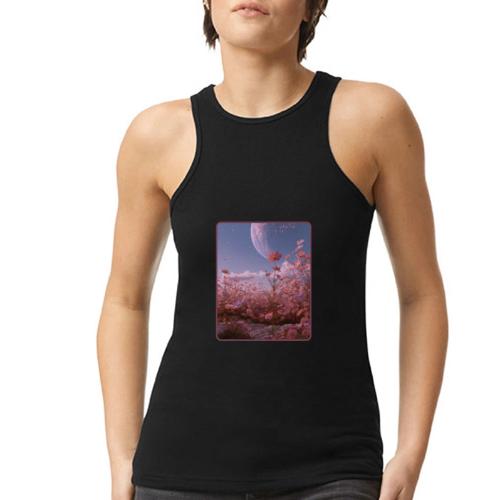 Cosmic Moon & Cosmos Flowers Art - American Apparel Women’s Racerneck Tank
