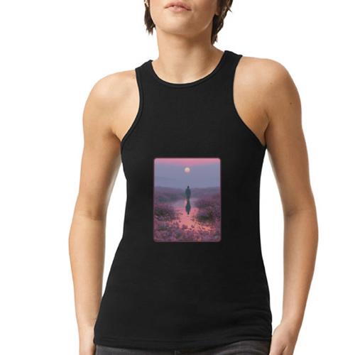 Ethereal Sunset Flower Field Art - American Apparel Women’s Racerneck Tank