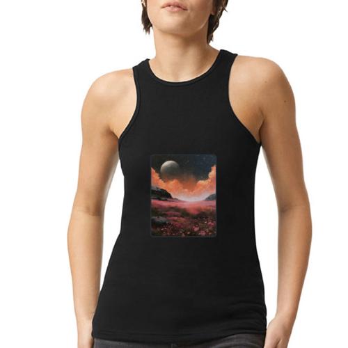 Moonlit Fantasy Flower Landscape - American Apparel Women’s Racerneck Tank