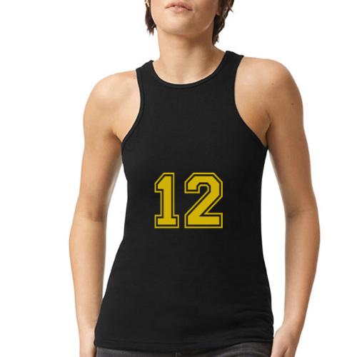 Number 12 in a classic athletic collegiate font - American Apparel Women’s Racerneck Tank
