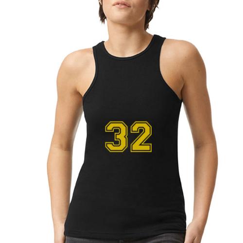 Number 32 in a classic athletic collegiate font - American Apparel Women’s Racerneck Tank