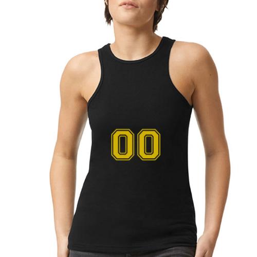 Number 00 in a classic athletic collegiate font - American Apparel Women’s Racerneck Tank