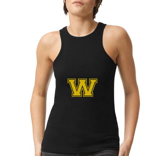 Letter W – Capital Athletic Alphabet Monogram - American Apparel Women’s Racerneck Tank