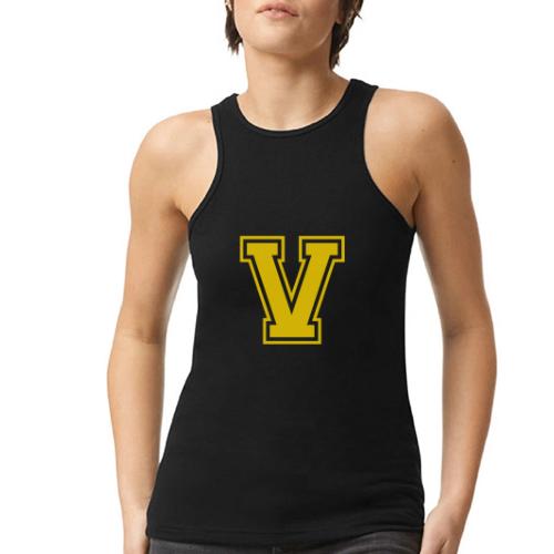 Letter V – Capital Athletic Alphabet Monogram - American Apparel Women’s Racerneck Tank