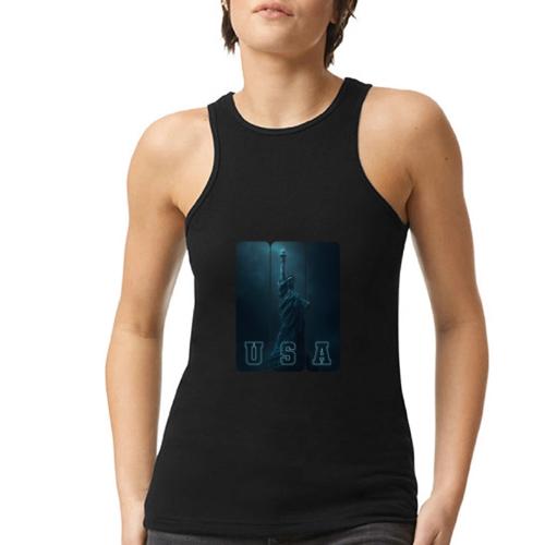 Neon Liberty USA Triptych - American Apparel Women’s Racerneck Tank
