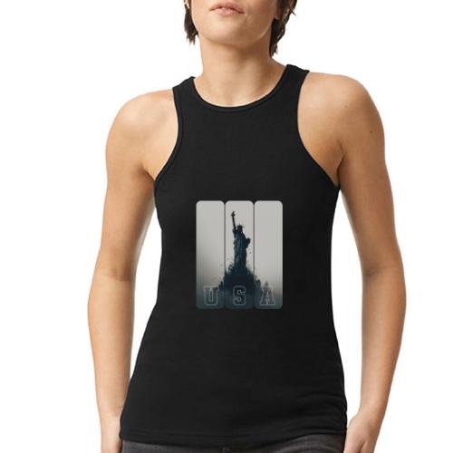 USA: Liberty Rising Over Manhattan - American Apparel Women’s Racerneck Tank