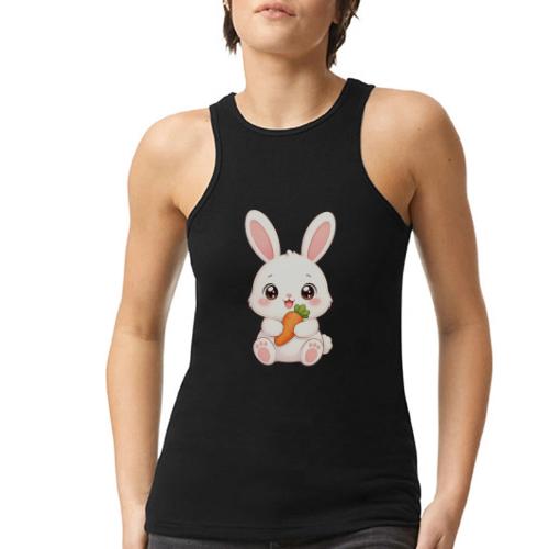Cute Bunny Rabbit Holding Carrot – Kawaii Easter - American Apparel Women’s Racerneck Tank