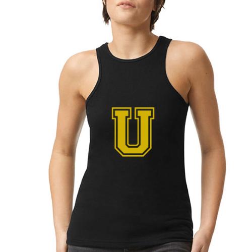 Letter U – Capital Athletic Alphabet Monogram - American Apparel Women’s Racerneck Tank