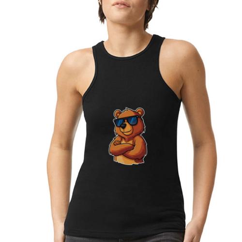 Cool Bear Sunglasses Cartoon Design - American Apparel Women’s Racerneck Tank