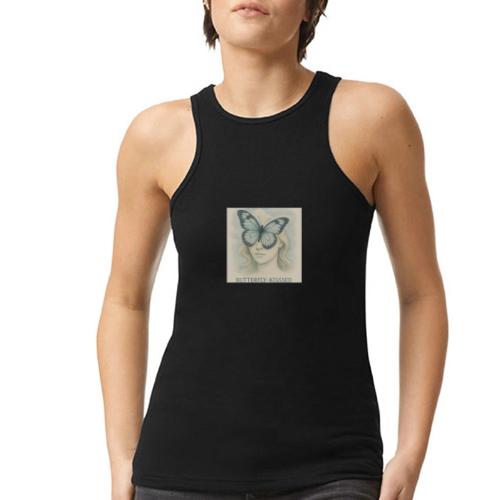 Butterfly kisses Hue - American Apparel Women’s Racerneck Tank