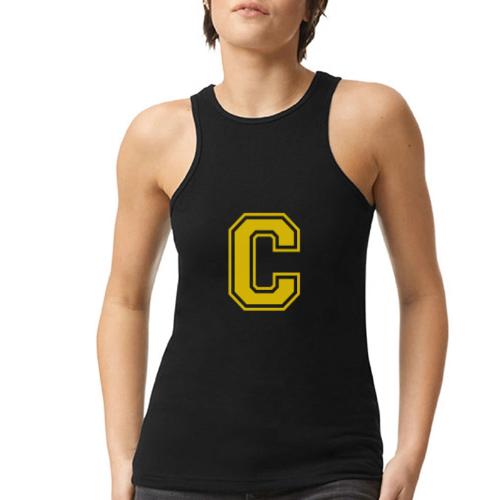 Letter C – Capital Athletic Alphabet Monogram - American Apparel Women’s Racerneck Tank