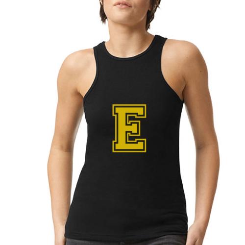 Letter E – Capital Athletic Alphabet Monogram - American Apparel Women’s Racerneck Tank