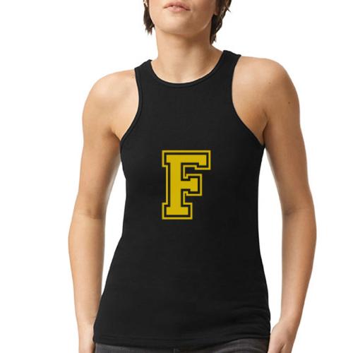 Letter F – Capital Athletic Alphabet Monogram - American Apparel Women’s Racerneck Tank