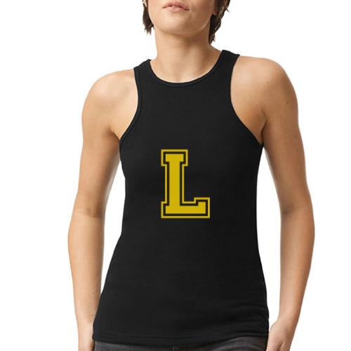 Letter L – Capital Athletic Alphabet Monogram - American Apparel Women’s Racerneck Tank
