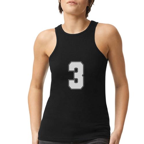 White Number 3 – Varsity Font - American Apparel Women’s Racerneck Tank