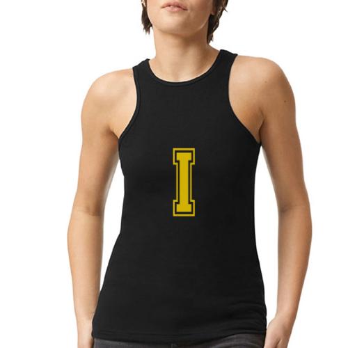 Letter I – Capital Athletic Alphabet Monogram - American Apparel Women’s Racerneck Tank
