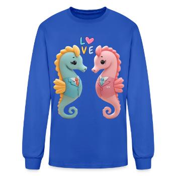Cute Kawaii Lovely Sea Horses in Suits* - Men's Long Sleeve T-Shirt - royal blue - Front
