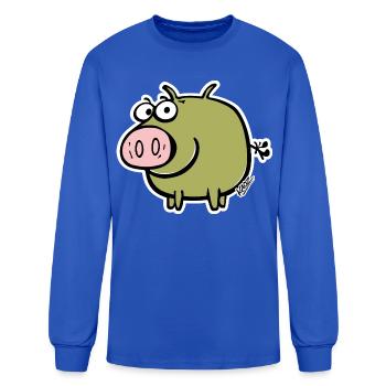 Whimsical Green Pig Cartoon - Men's Long Sleeve T-Shirt - royal blue - Front