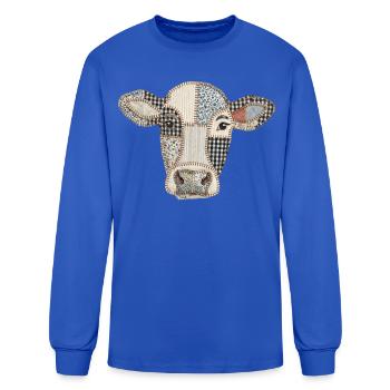 Patchwork Cow Portrait - Men's Long Sleeve T-Shirt - royal blue - Front