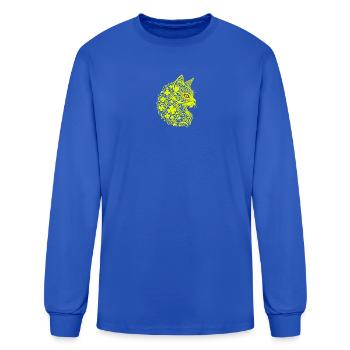 Floral Cat | Mystical Animal Line Art - Men's Long Sleeve T-Shirt - royal blue - Front