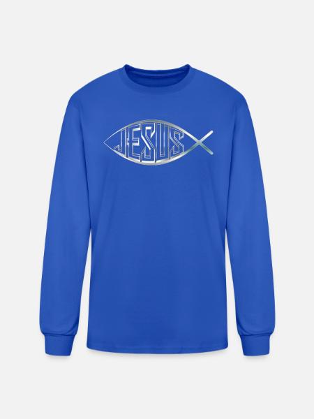 JESUS FISH SILVER - Men's Long Sleeve T-Shirt - royal blue