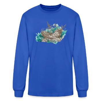 Sunken Ship in Teal Coral Waters - Men's Long Sleeve T-Shirt - royal blue - Front