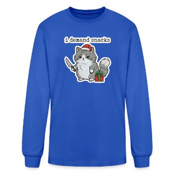 Cute Funny Christmas Cat “I Demand Snacks” - Men's Long Sleeve T-Shirt - royal blue - Front
