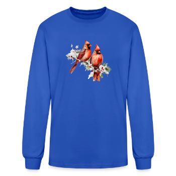 Winter Cardinals on Branch - Men's Long Sleeve T-Shirt - royal blue - Front