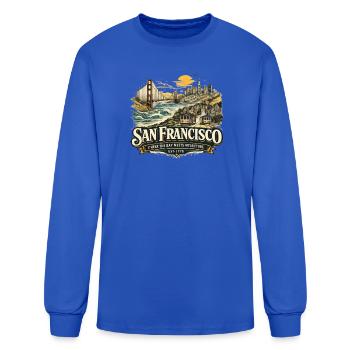 San Francisco Travel Poster | Golden Gate Bridge - Men's Long Sleeve T-Shirt - royal blue - Front