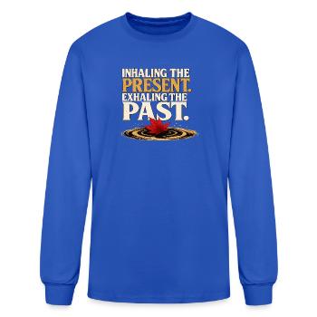 Inhale Present Exhale Past - Zen Leaf Gym Gift - Men's Long Sleeve T-Shirt - royal blue - Front