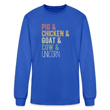 Pig Chicken Goat Cow Unicorn Funny Farm - Men's Long Sleeve T-Shirt - royal blue - Front